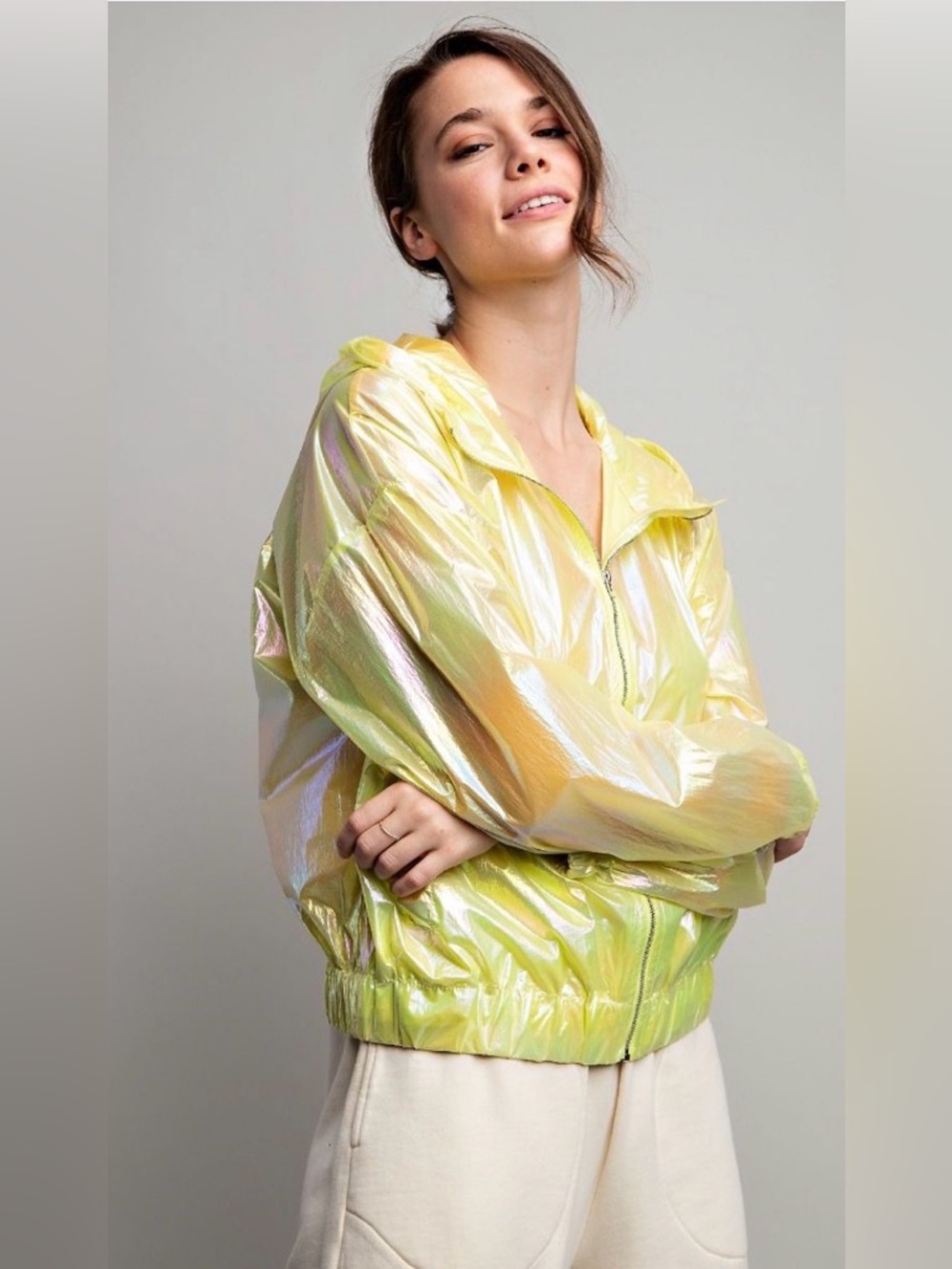 NEW! EASEL SHINY WIND ZIP UP JACKET in Lime 🍋🟩 - Picture 5 of 6